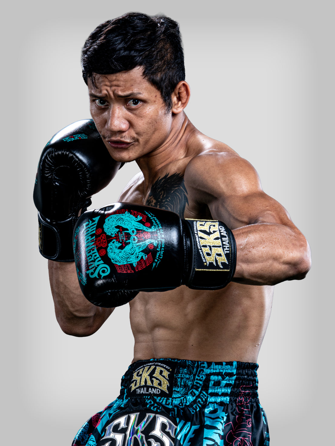 SKS Empire Boxing Gloves - Sak Yant - Stickerbomb - Black / Blue