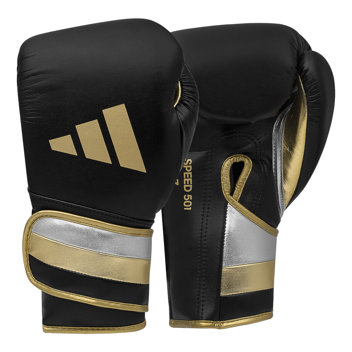 Adidas Speed 501 Bokshandschoenen - Zwart/Goud – voor- en handpalmzijde