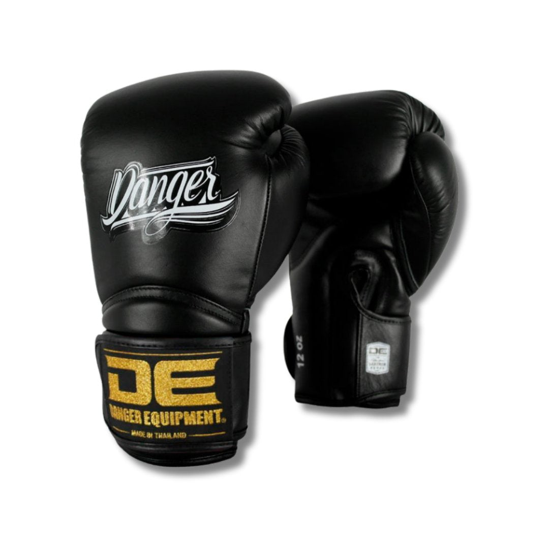 Danger Rocket Boxing Gloves - Genuine Leather - Black