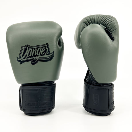 Danger Supermax Boxing Gloves - Army Edition - Genuine Leather - Olive Green