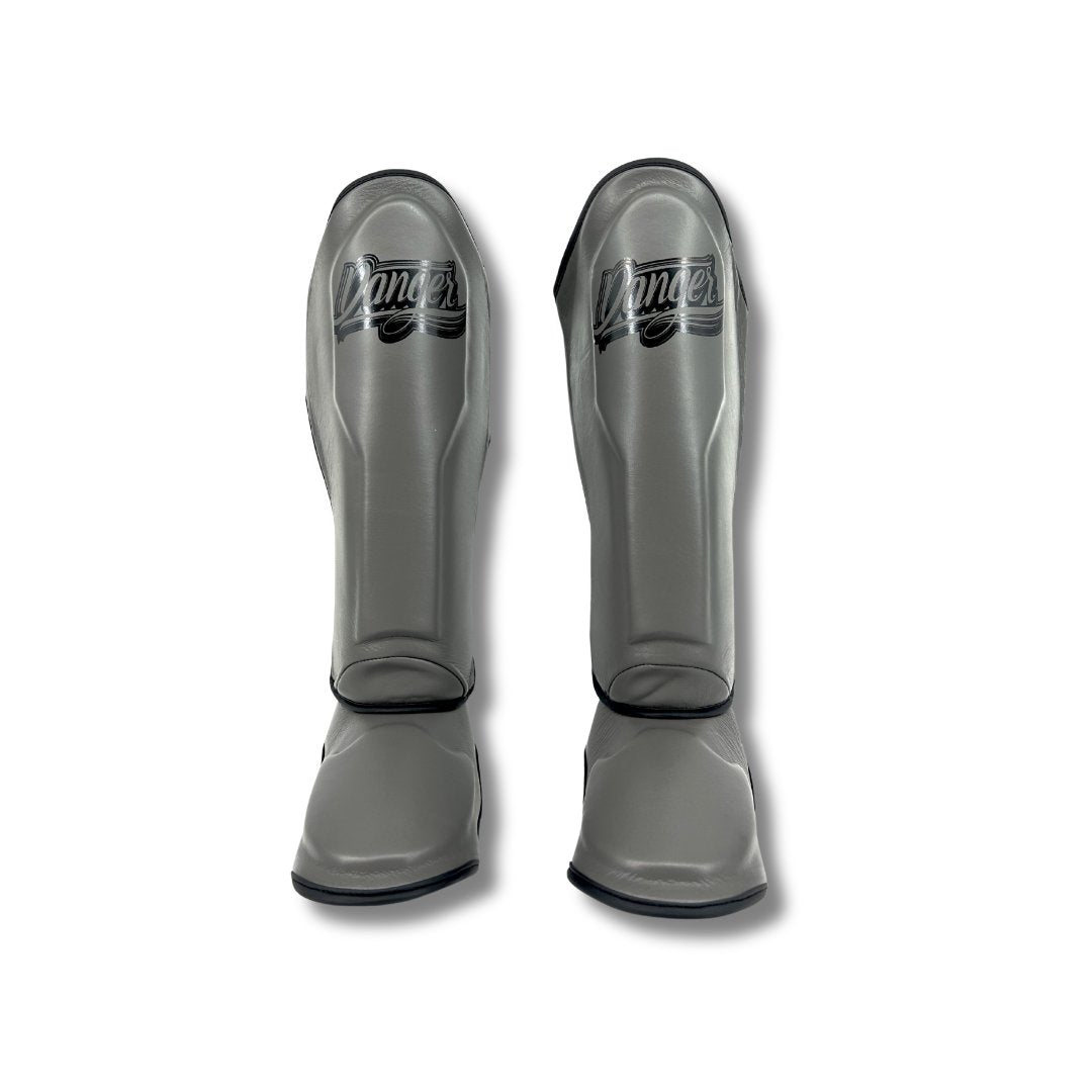Danger Supermax Shin Guards - Grey Edition - Real Leather - Grey