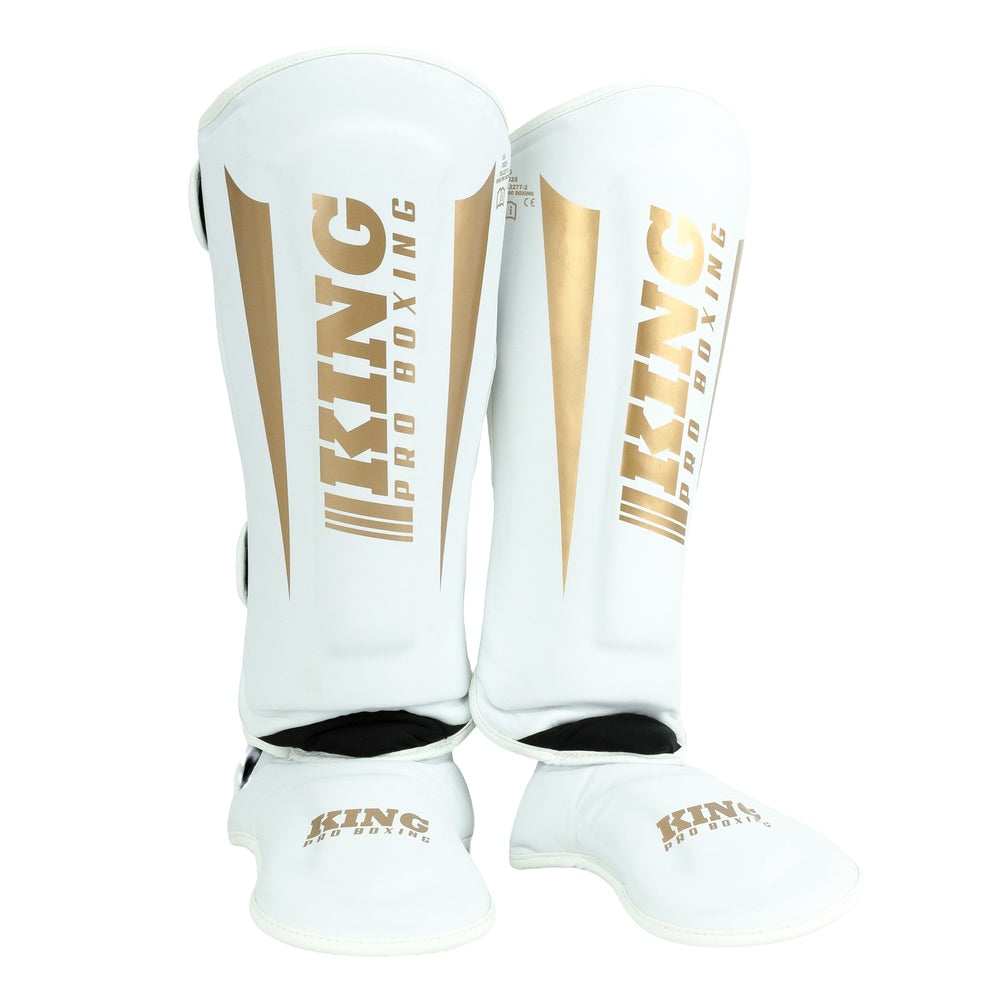 King Pro Boxing Revo 9 Kickboxing Shin Guards - White/Gold