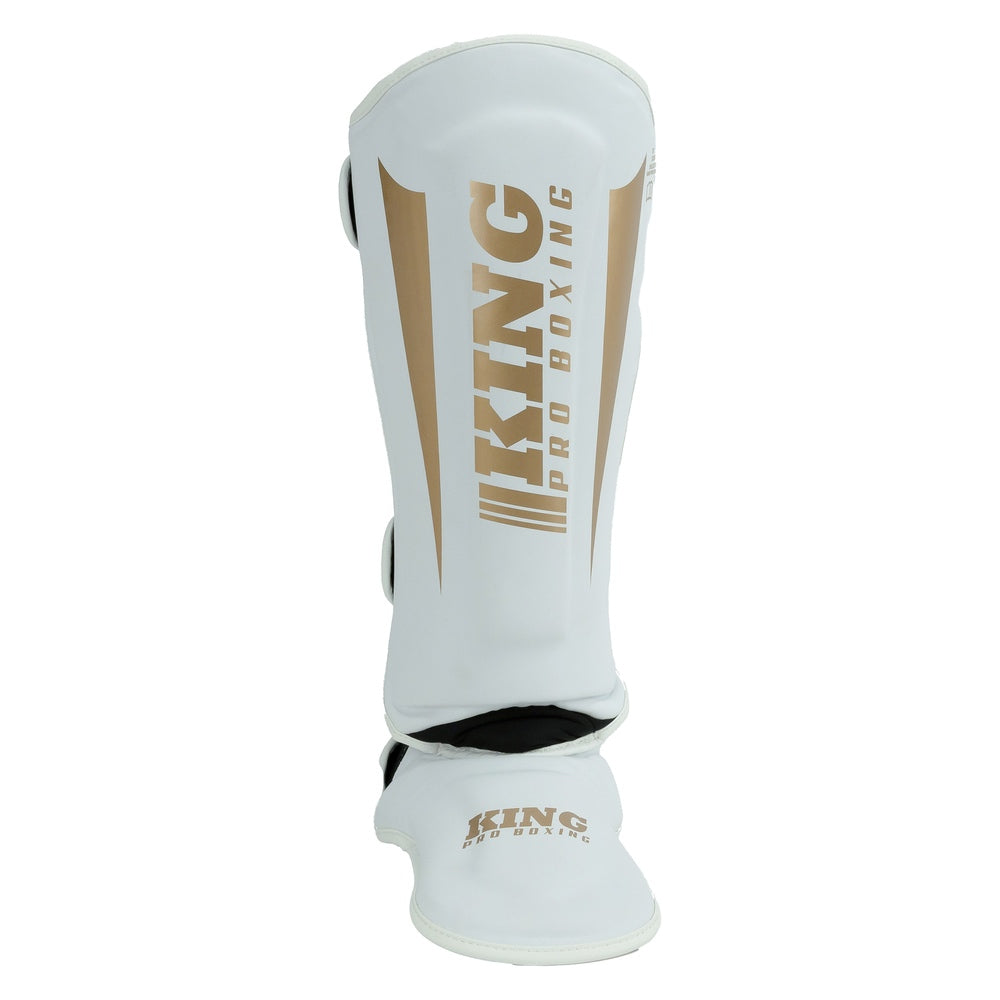King Pro Boxing Revo 9 Kickboxing Shin Guards - White/Gold