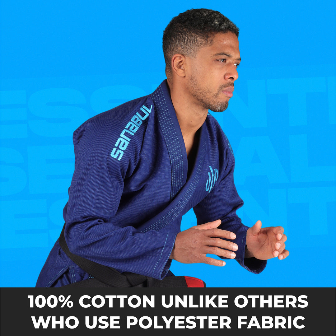 Sanabul Essential Lichtgewicht Braziliaanse Jiu Jitsu Gi - Voorgekrompen katoen - IBJJF goedgekeurd - Blauw)