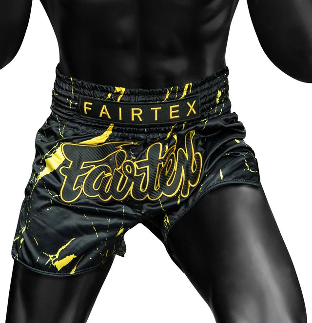 Fairtex Muay Thai Shorts - BS1947 Black Marble - zwart/goud