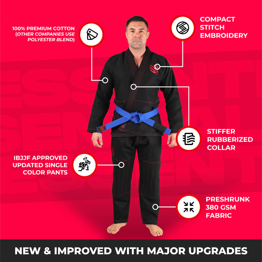 Sanabul Essential Lichtgewicht Braziliaanse Jiu Jitsu Gi - Voorgekrompen katoen - IBJJF goedgekeurd - Zwart
