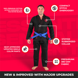 Sanabul Essential Lichtgewicht Braziliaanse Jiu Jitsu Gi - Voorgekrompen katoen - IBJJF goedgekeurd - Zwart