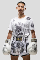 SKS Muay Thai Shorts Sakyant “Tiger & Dragon” - Wit / Zwart