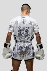 SKS Muay Thai Shorts Sakyant “Tiger & Dragon” - Wit / Zwart
