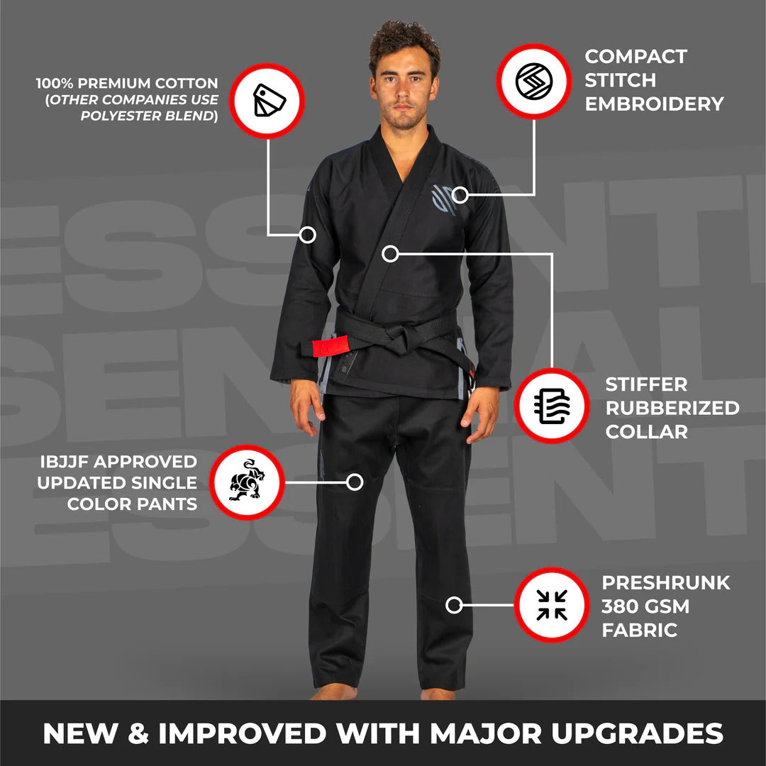 Sanabul Essential Lichtgewicht Braziliaanse Jiu Jitsu Gi - Voorgekrompen katoen - IBJJF goedgekeurd - Zwart