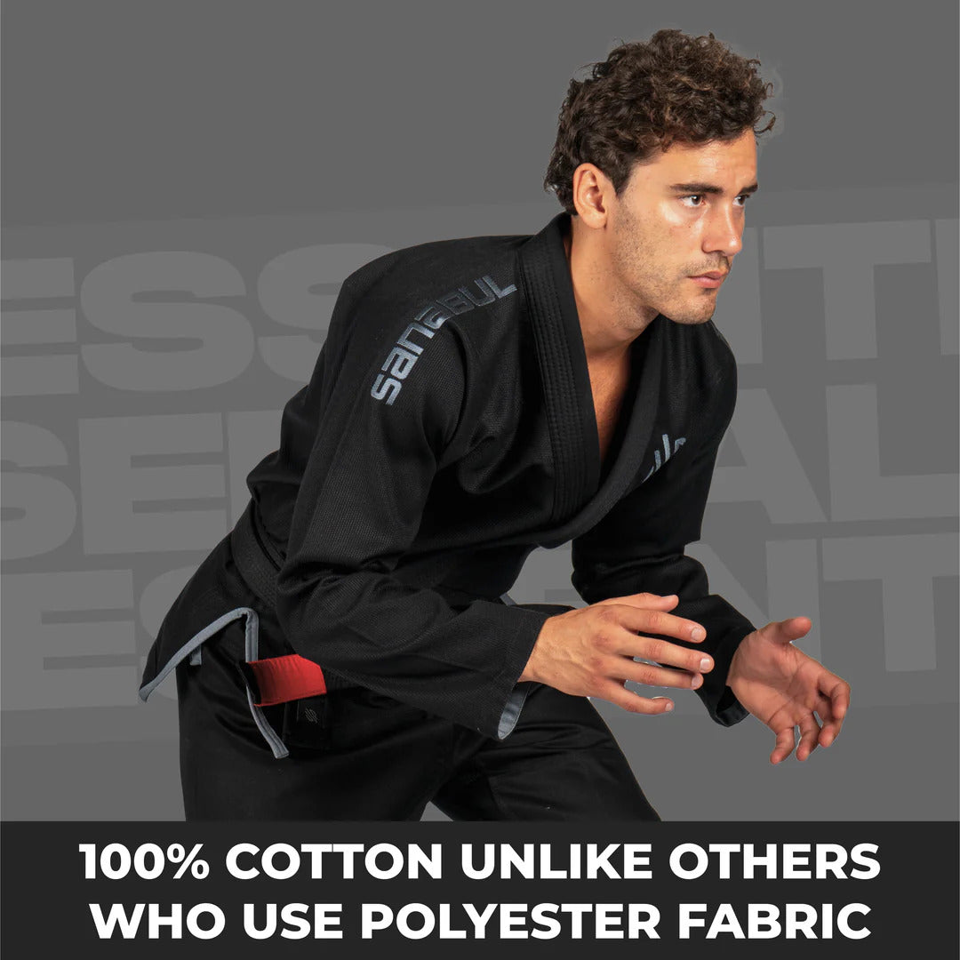 Sanabul Essential Lichtgewicht Braziliaanse Jiu Jitsu Gi - Voorgekrompen katoen - IBJJF goedgekeurd - Zwart