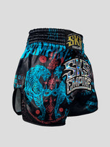 SKS Muay Thai Shorts Sakyant “Stickerbomb” - Zwart / Blauw