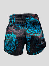 SKS Muay Thai Shorts Sakyant “Stickerbomb” - Zwart / Blauw