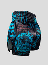 SKS Muay Thai Shorts Sakyant “Stickerbomb” - Zwart / Blauw