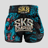 SKS Muay Thai Shorts Sakyant “Stickerbomb” - Zwart / Blauw