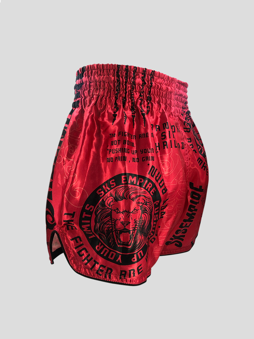SKS Muay Thai Shorts Sakyant “Stickerbomb” - Rood / Zwart