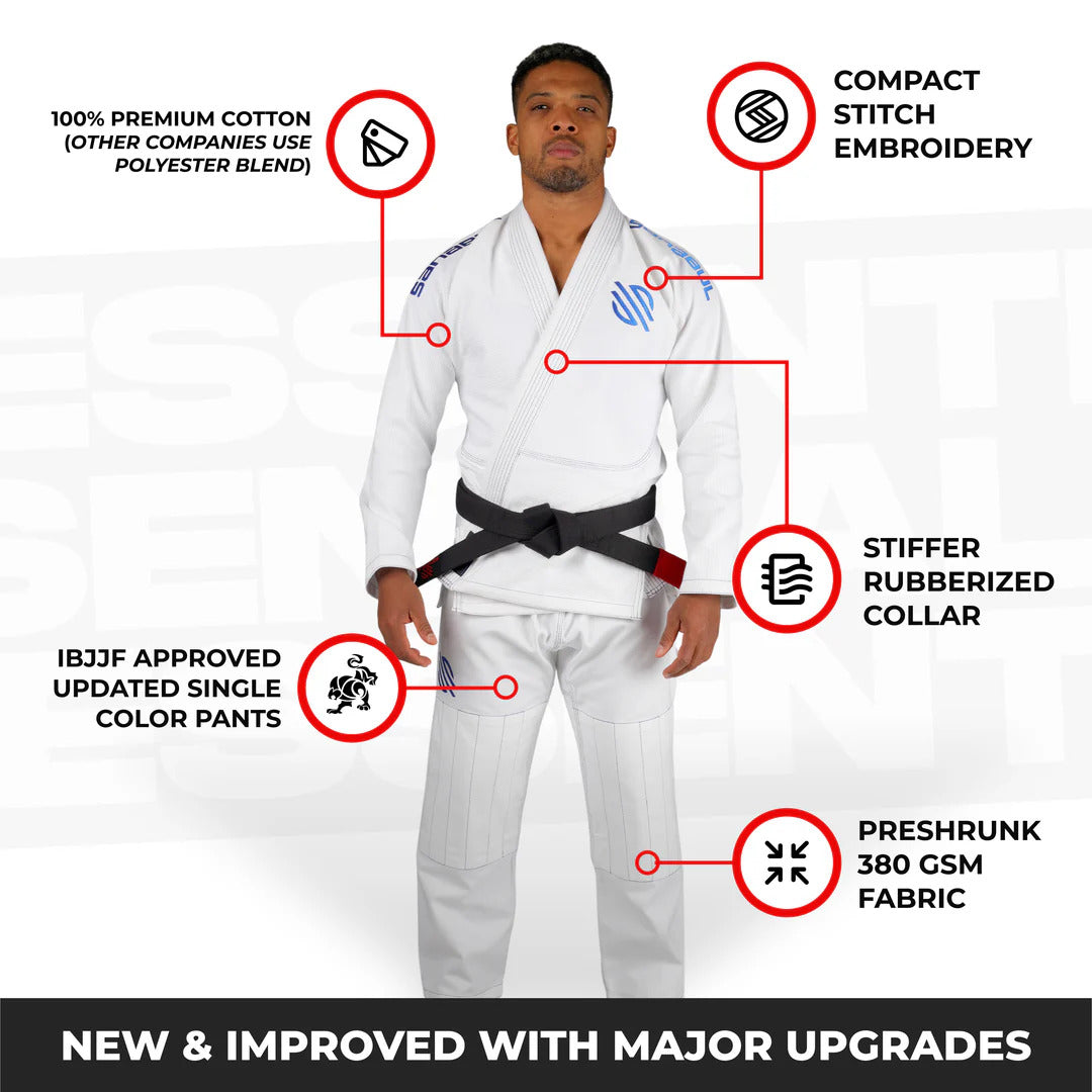 Sanabul Essential Lichtgewicht Braziliaanse Jiu Jitsu Gi - Voorgekrompen katoen - IBJJF goedgekeurd - Wit