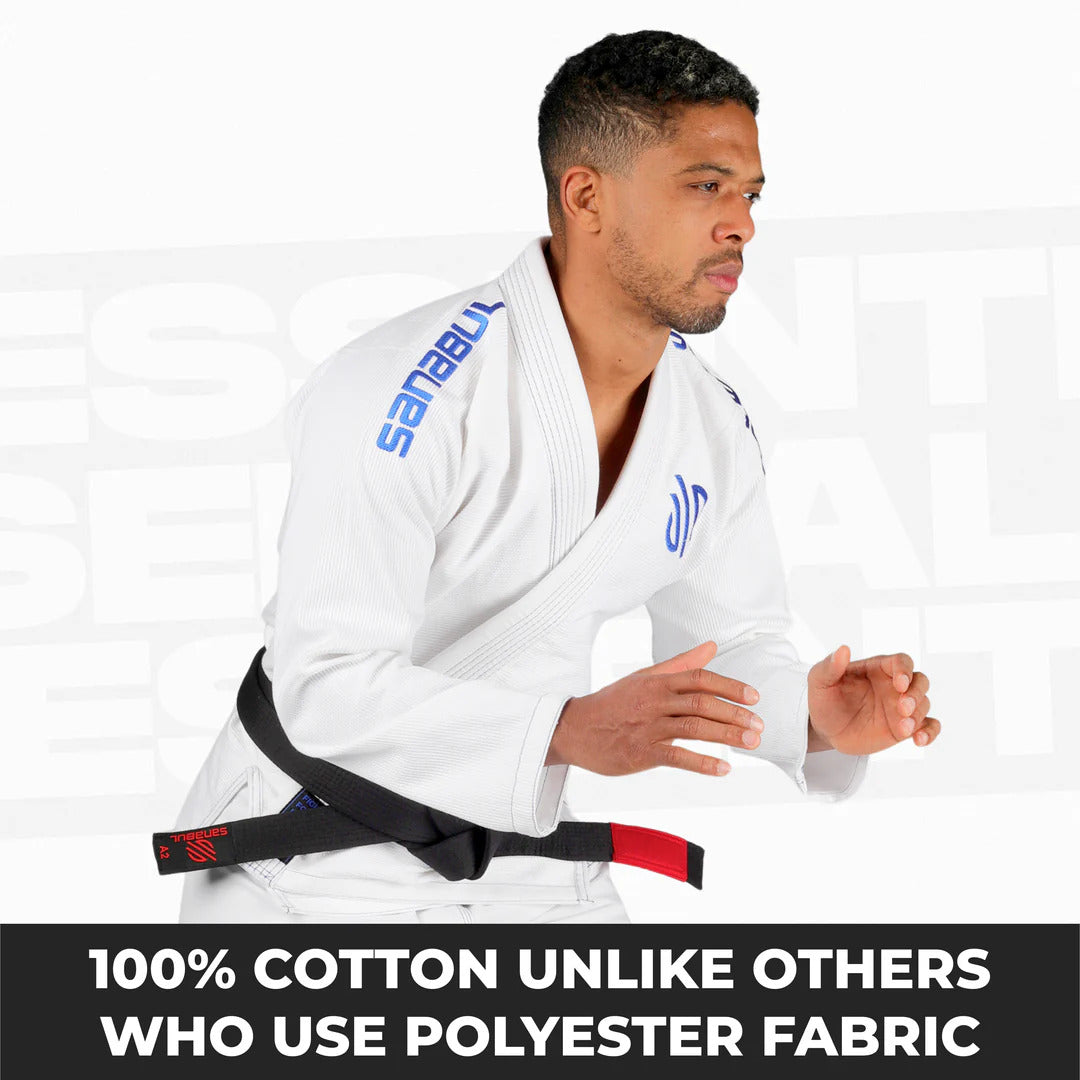Sanabul Essential Lichtgewicht Braziliaanse Jiu Jitsu Gi - Voorgekrompen katoen - IBJJF goedgekeurd - Wit