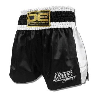 Danger Eco Muay Thai Shorts - Satijn - Zwart/Wit