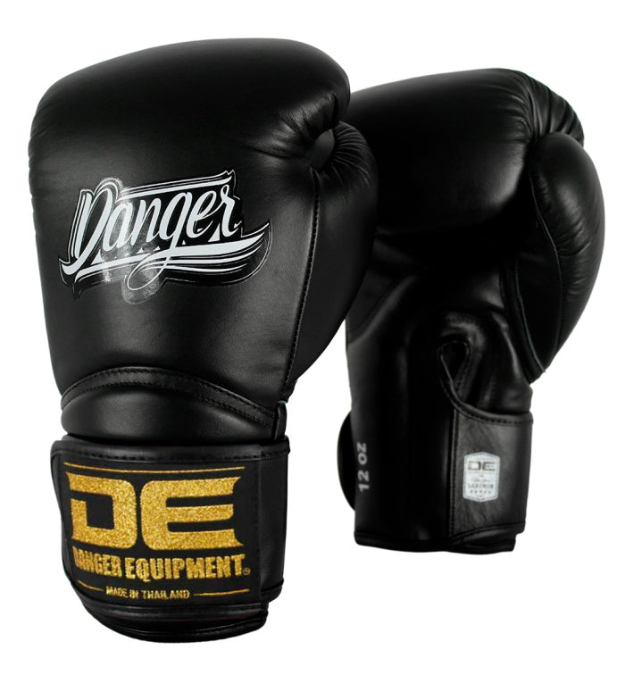 Danger Rocket Boxing Gloves - Genuine Leather - Black