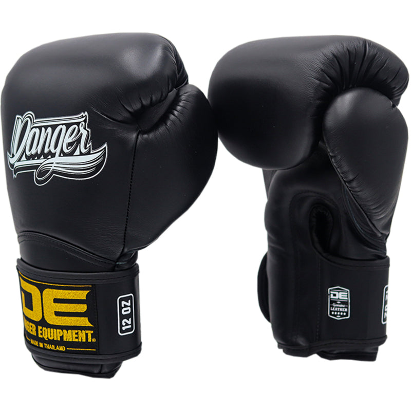 Danger Rocket Boxing Gloves - Genuine Leather - Black