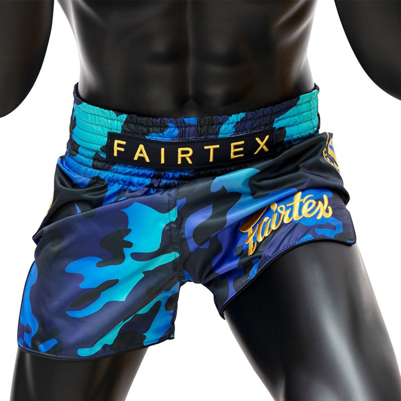 Fairtex BS1916 Muay Thai Shorts - Golden Jubilee Luster - camo blue
