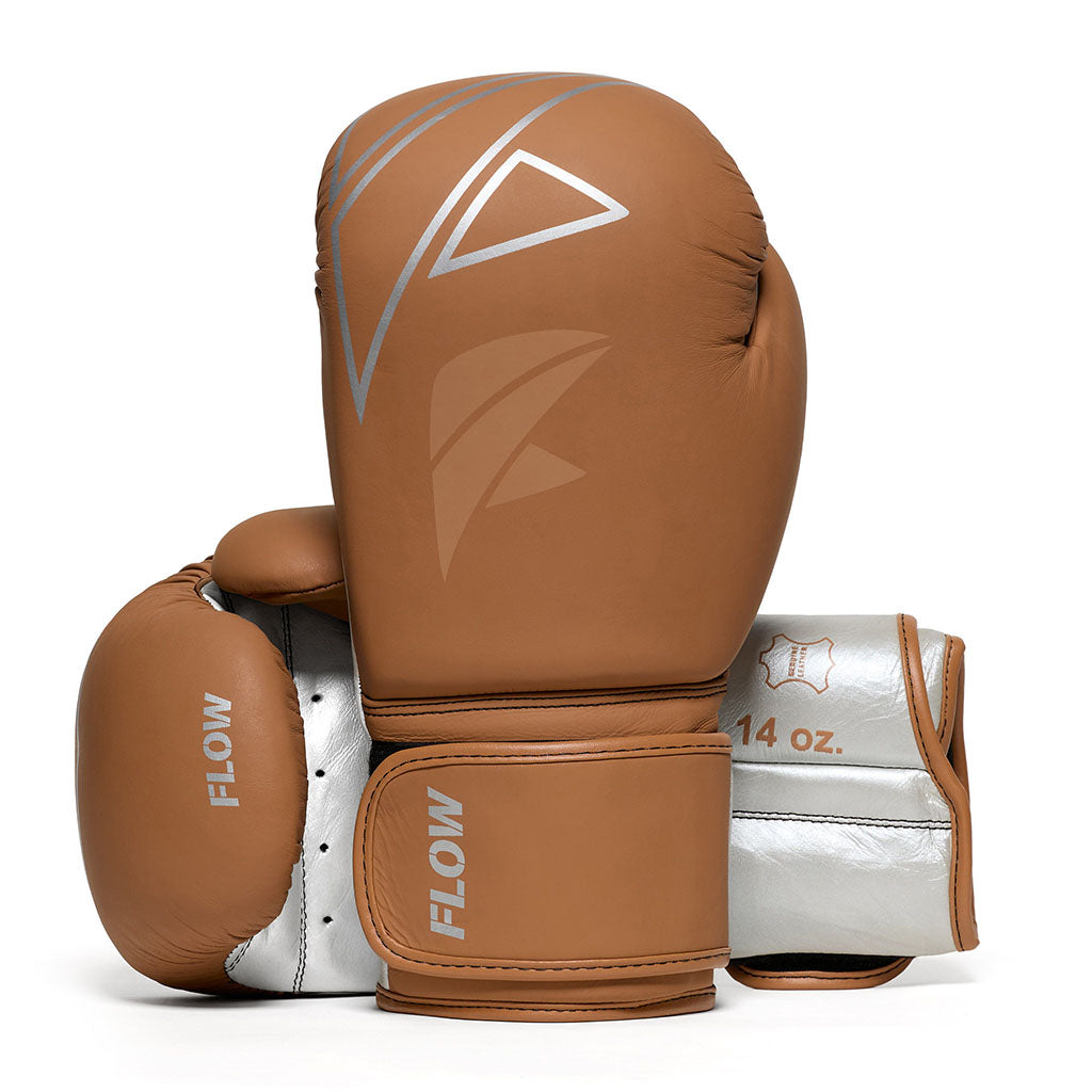 Flow Progress Boxing Gloves - multi-layer foam - matte Brown/Silver cowhide