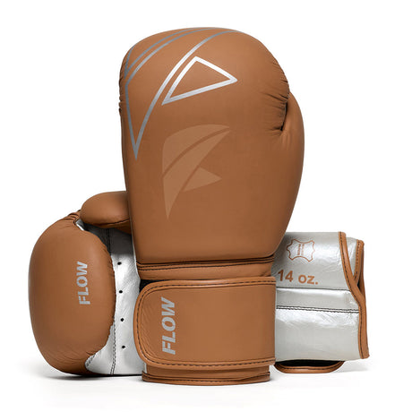 Flow Progress Boxing Gloves - multi-layer foam - matte Brown/Silver cowhide