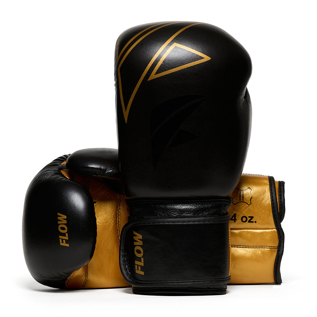 Flow Progress Boxing Gloves - multi-layer foam - Black/Gold cowhide