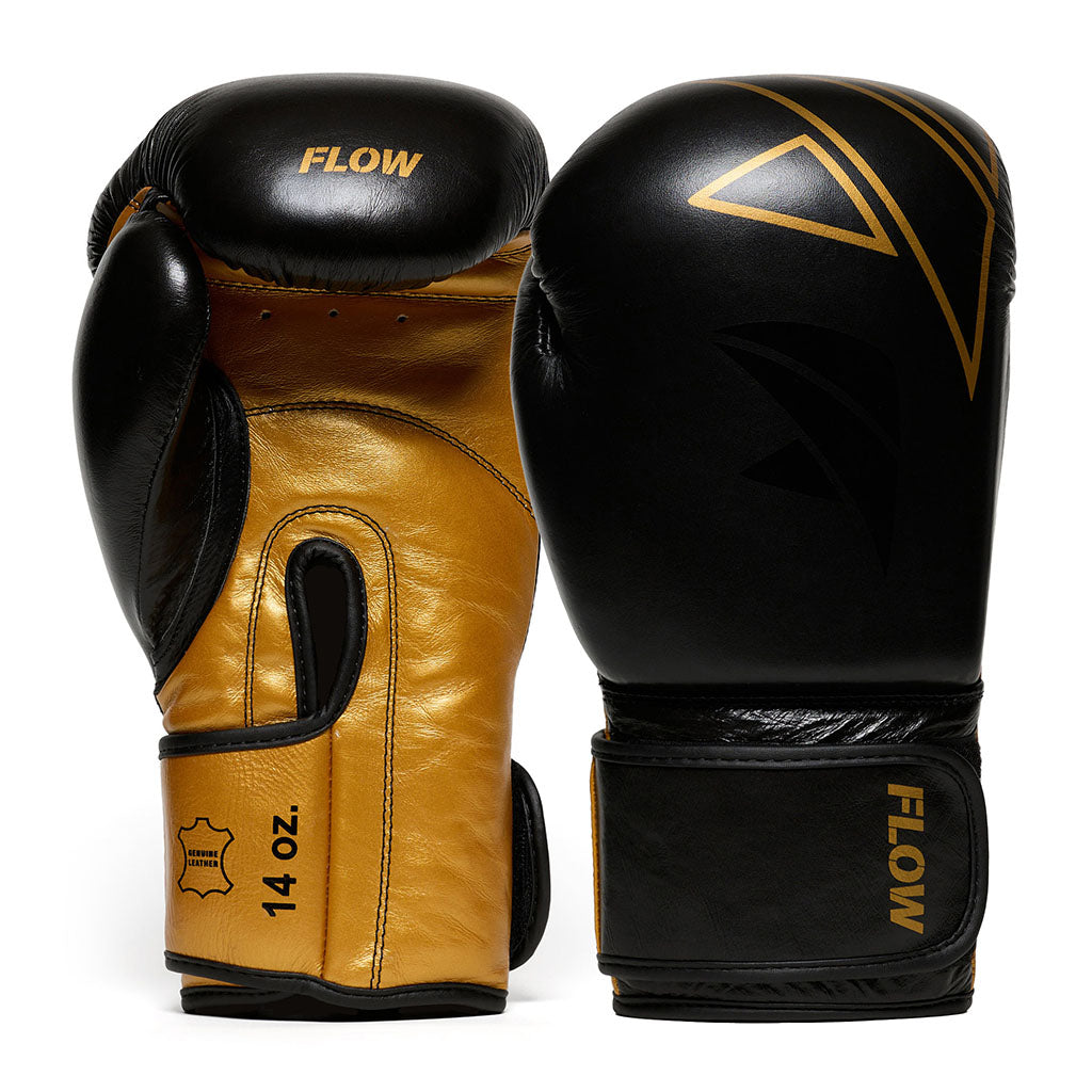 Flow Progress Boxing Gloves - multi-layer foam - Black/Gold cowhide