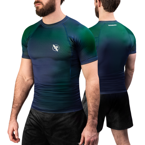 Hayabusa Fusion Short Sleeve Rashguard - Blauw / Groen