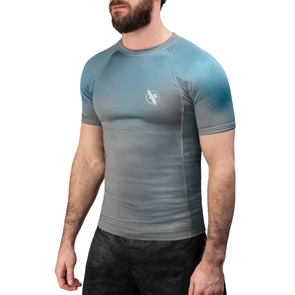 Hayabusa Fusion Short Sleeve Rashguard - Grijs / Aquablauw