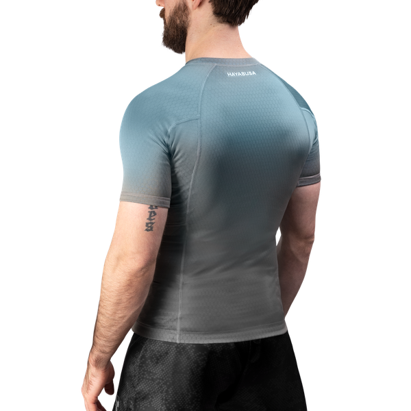 Hayabusa Fusion Short Sleeve Rashguard - Grijs / Aquablauw
