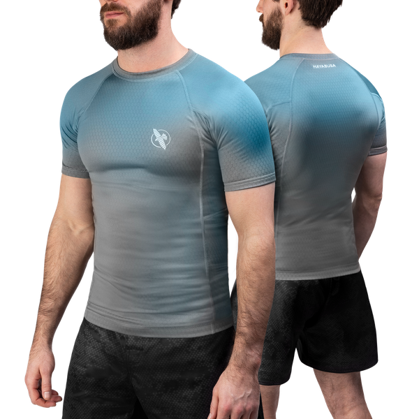Hayabusa Fusion Short Sleeve Rashguard - Grijs / Aquablauw