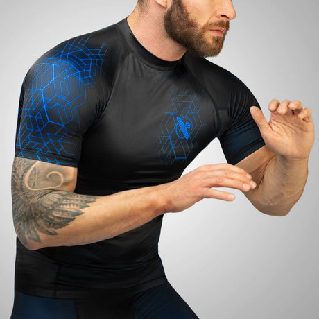 Hayabusa Geo Short Sleeve Rashguard - Zwart / Blauw