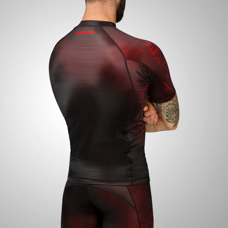 Hayabusa Geo Short Sleeve Rashguard - Zwart / Rood