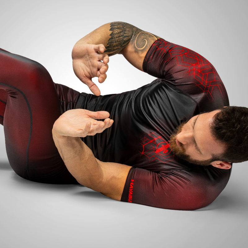 Hayabusa Geo Short Sleeve Rashguard - Zwart / Rood