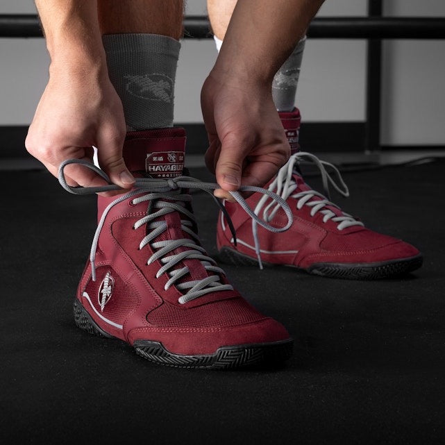 Hayabusa Pro Boxing Shoes - Dark Red/Grey