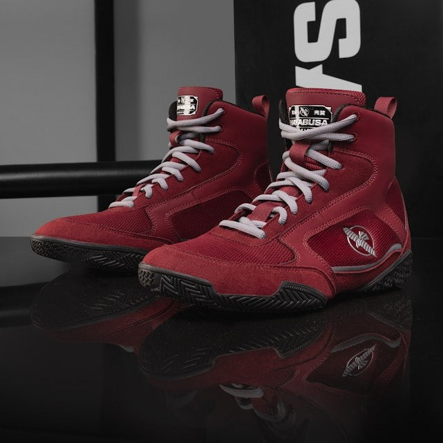 Hayabusa Pro Boxing Shoes - Dark Red/Grey