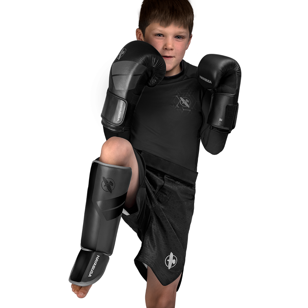 Hayabusa S4 Youth Shin Guards - Charcoal Gray