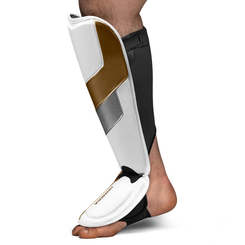 Hayabusa T3 Full-Back Shin Guards - White / Gold