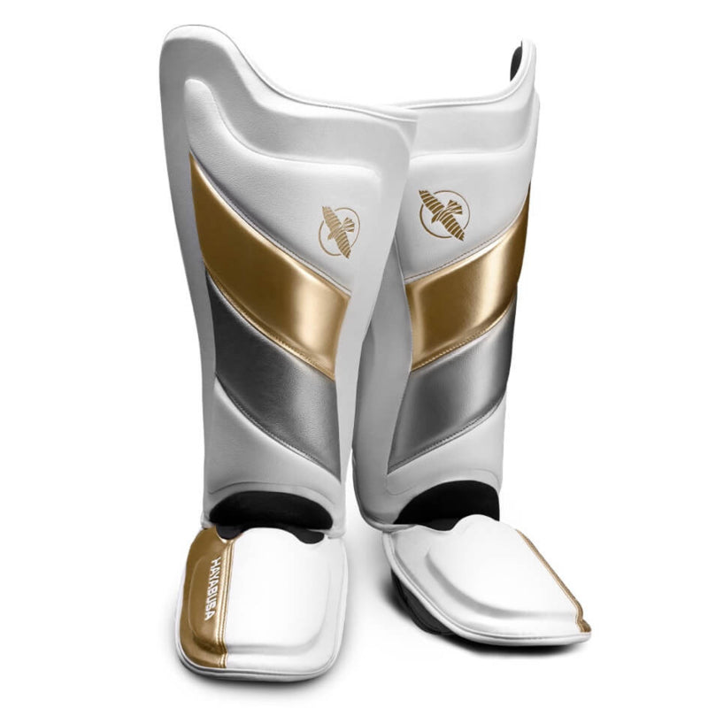 Hayabusa T3 Striking Shin Guards - White / Gold – Kickboxing