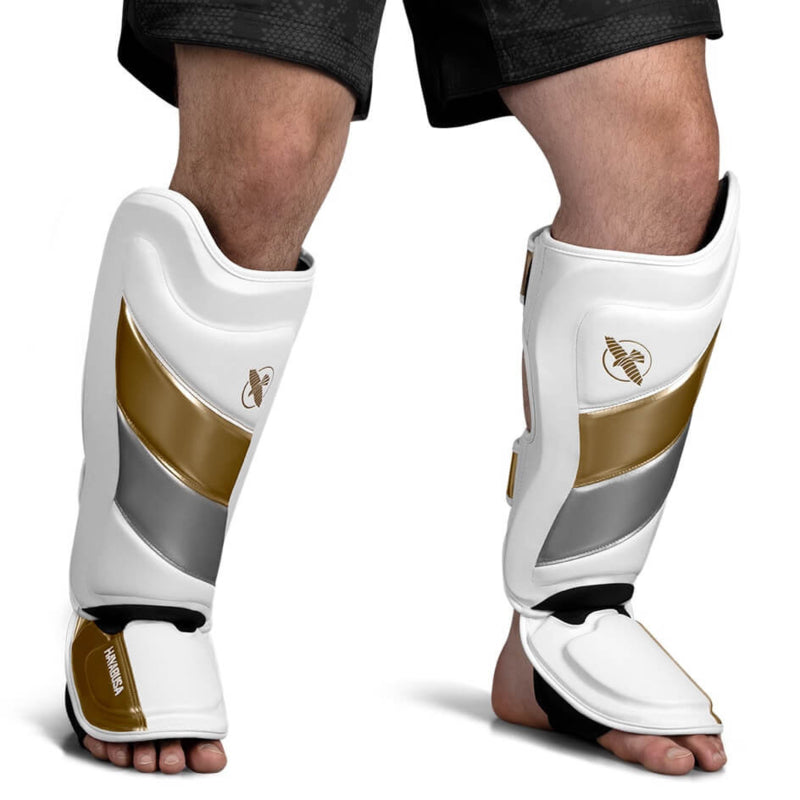 Hayabusa T3 Striking Shin Guards - White / Gold – Kickboxing