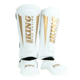 King Pro Boxing Revo 9 Kickboxing Shin Guards - White/Gold