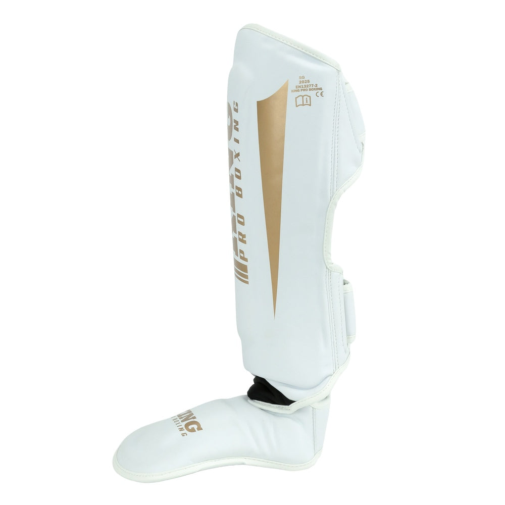 King Pro Boxing Revo 9 Kickboxing Shin Guards - White/Gold