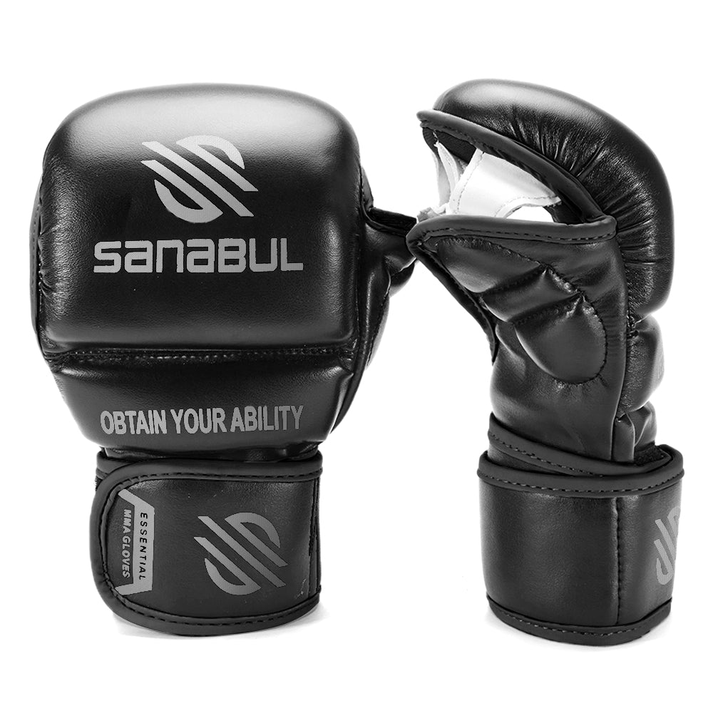 Sanabul Essential 7 oz MMA Hybrid Sparring Gloves - Black, Silver