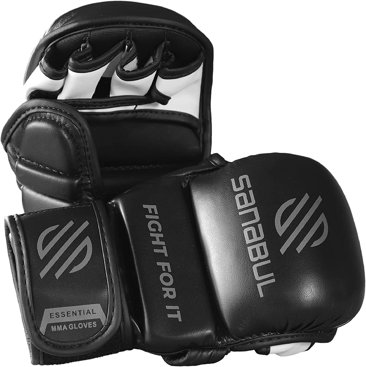 Sanabul Essential 7 oz MMA Hybrid Sparring Gloves - Black, Silver