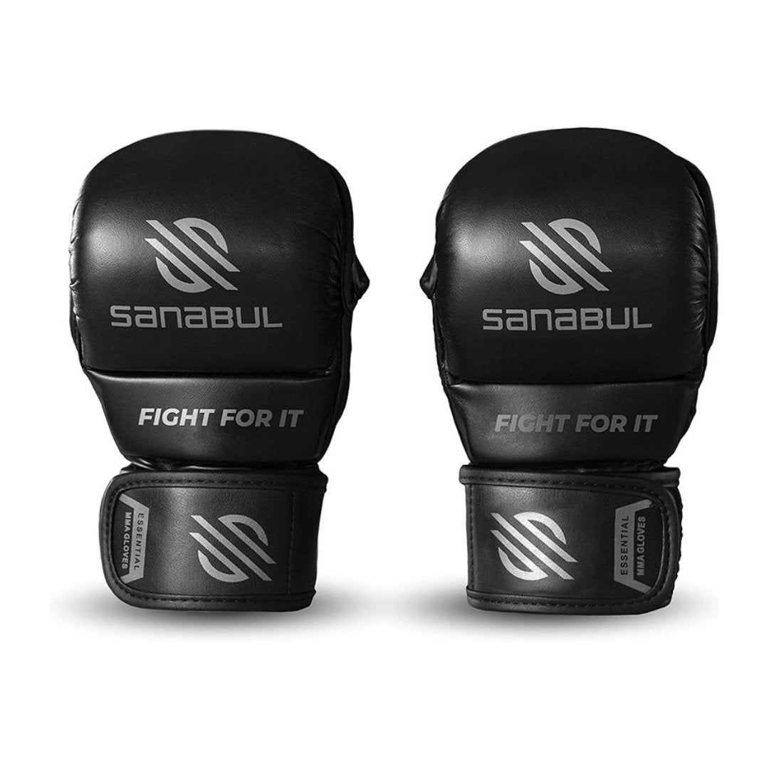 Sanabul Essential 7 oz MMA Hybrid Sparring Gloves - Black, Silver