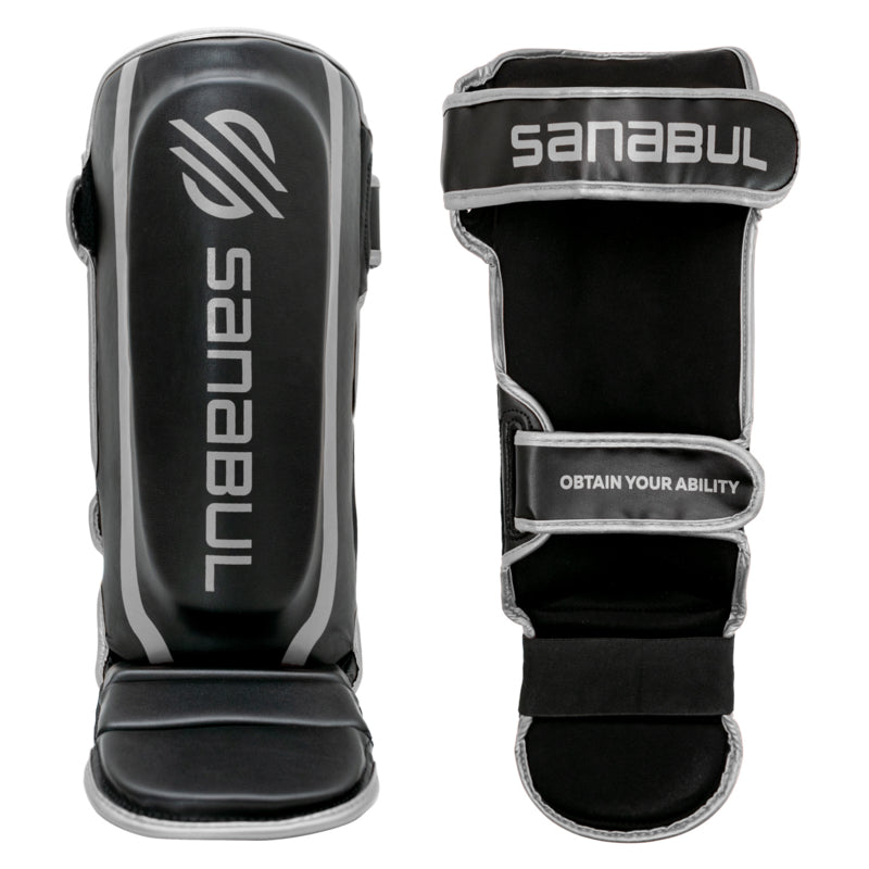 Sanabul Essential Hook and Loop Shin Guards - Black, Silver
