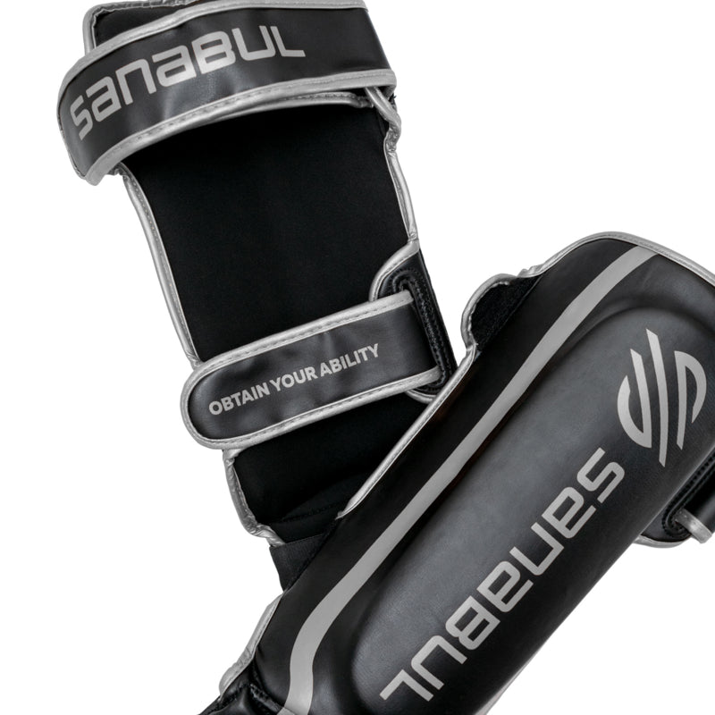 Sanabul Essential Hook and Loop Shin Guards - Black, Silver